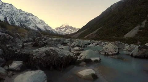View of Hooker River With Magnificent Mt Cook In Background Video stock 55757287