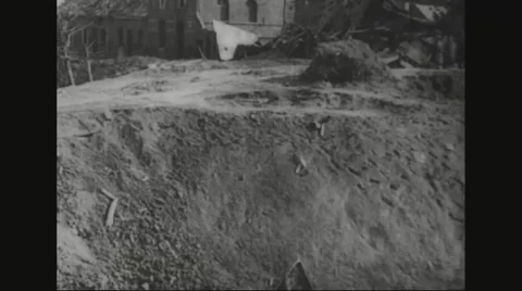 View of horse cart passing through rubble Stock Footage