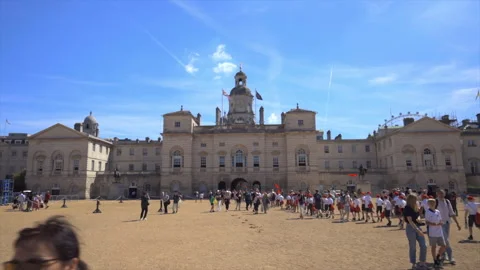 View of Horse Guards parade filled with tourists in central London Stock Footage 320334086