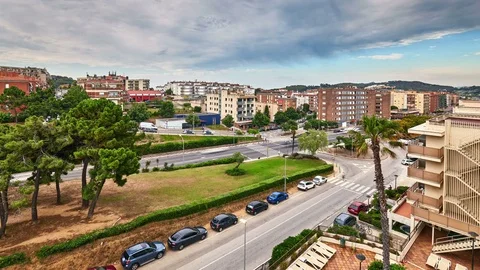 View from the hotel balcony to the street Stock Footage 76112923