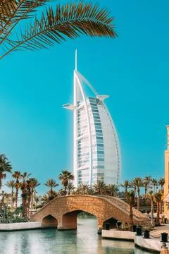 View of Hotel Burj Al Arab, Tower of the Arabs is luxury hotel located in city Stock Photos