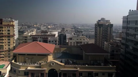 View from the hotel in Dubai during the day, view from the height of the city Stock Footage 234991139