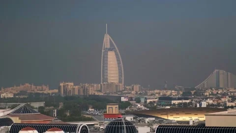 View from the hotel in Dubai during the day, view from the height of the city Stock Footage 234991207