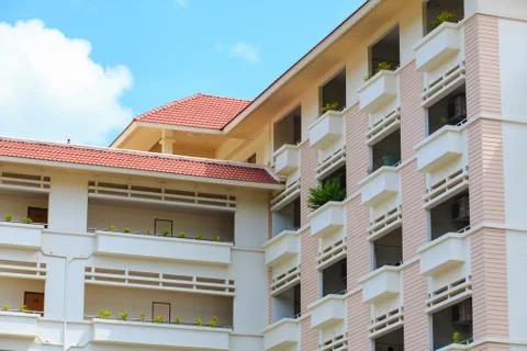 A view of hotel facade Stock Photos