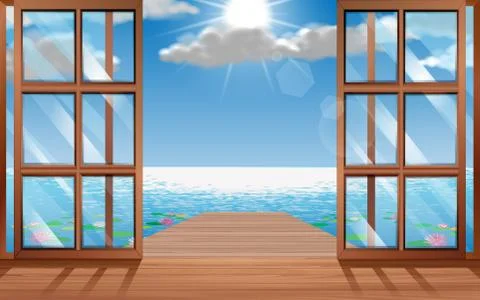 View of house on the beach at the river Stock Illustration