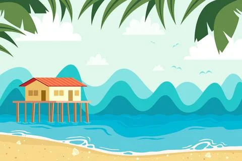 View of House Built on the Sea Stock Illustration