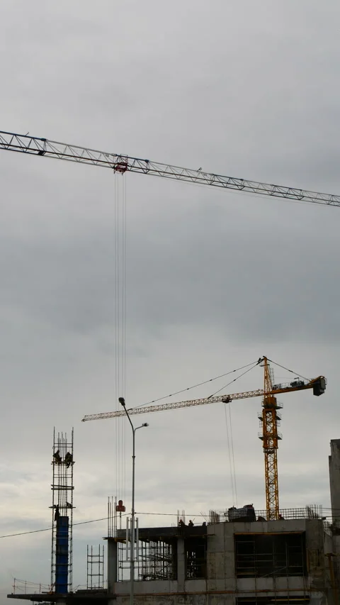 View of a house construction site in city. Vertical shot. Stock Footage 335245735