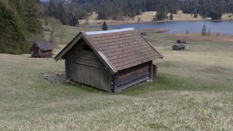 View on the house the mountains with the lake on the background Stock Footage 74660401