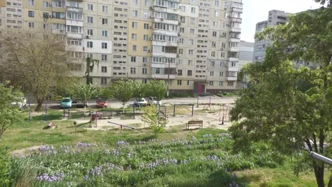 View from the house window onto the street. Stock Footage 278550664