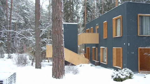 View of the house. Winter recreation. Sliding Stock Footage 129102506