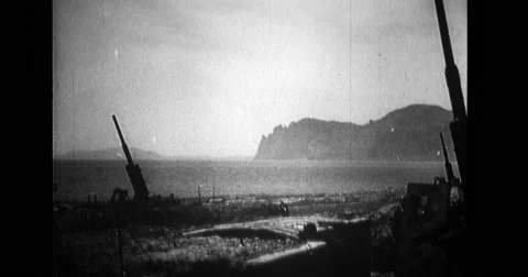 View of howitzers in battlefield Stock Footage 43444128