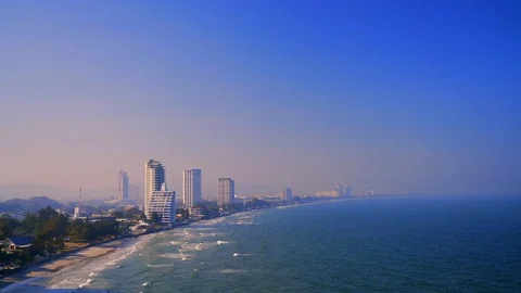 View of Hua hin Beach from view point on monkey mountain. The beach of Hua hi Stock Footage 129182240