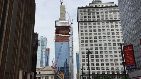 View of the Hudson Yards building development seen from midtown Manhattan. Stock Footage 91218529