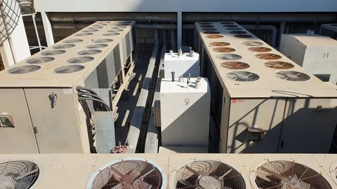 View of a huge group of air conditioning on a roof. Stock Footage 128919530
