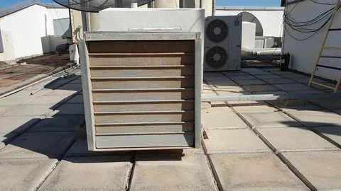 View of a huge group of air conditioning on a roof. Stock Footage 128921865