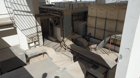 View of a huge group of air conditioning on a roof. Stock Footage 128922435