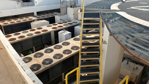 View of a huge group of air conditioning on a roof. Stock Footage 128923122