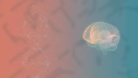 View of the human brain and DNA spiral rotating on colorful screen. Stock Footage 125969254