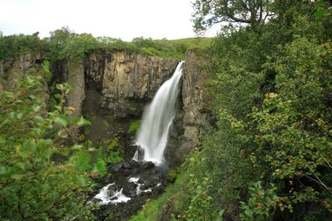 View of hundafoss waterfall Stock Photos