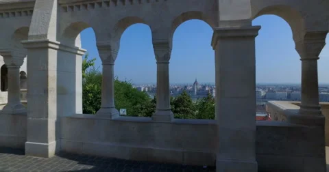 View of the Hungarian Parliament and Dabube river from the Fisherman´s Bastion. Stock Footage