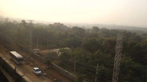 View of the Hyderabad city as seen from inside a train in Hyderabad,India Stock Footage 83192065