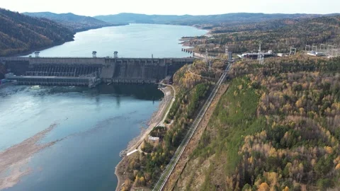 View of the hydroelectric dam Stockbeeldmateriaal 219336531