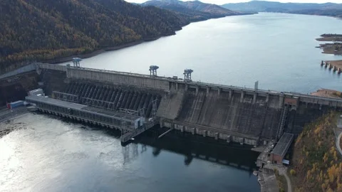 View of the hydroelectric dam Stockbeeldmateriaal 219337499