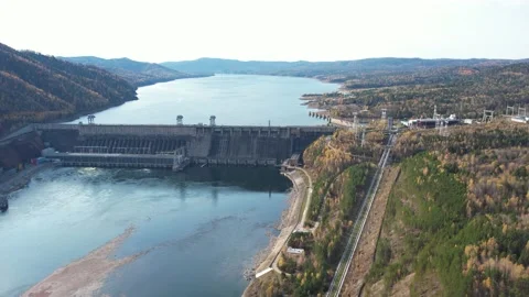 View of the hydroelectric dam Stockbeeldmateriaal 219338064
