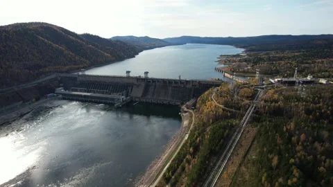 View of the hydroelectric dam Stockbeeldmateriaal 219345780