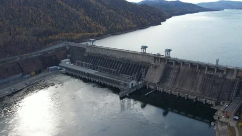 View of the hydroelectric dam Stockbeeldmateriaal 219345899