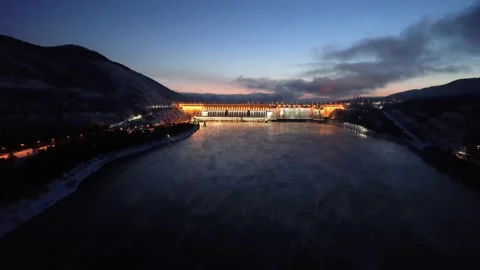 View of the hydroelectric dam on the river Stock Footage 170420453