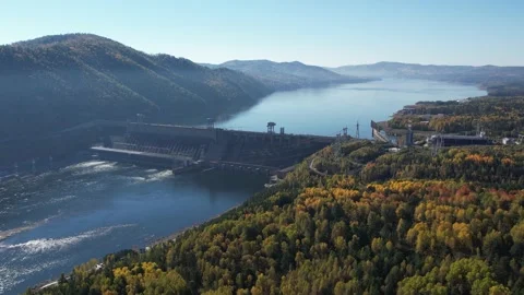 View of the hydroelectric dam on the river 動画素材 213226524