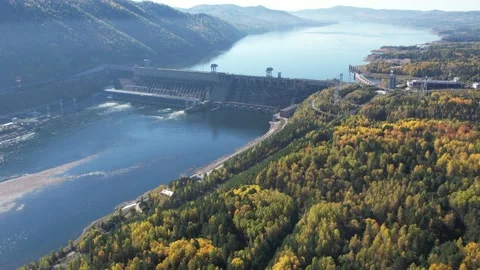 View of the hydroelectric dam on the river 動画素材 213228068