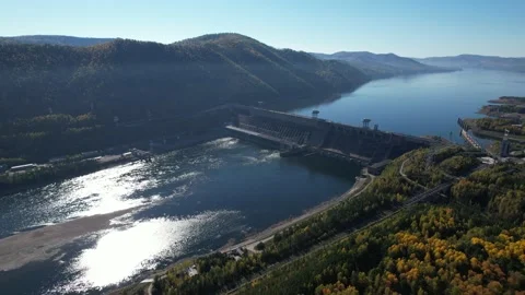 View of the hydroelectric dam on the river 動画素材 213231869