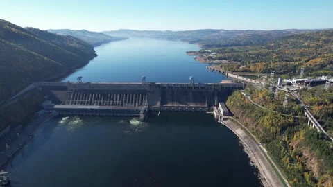 View of the hydroelectric dam on the river 動画素材 213232885