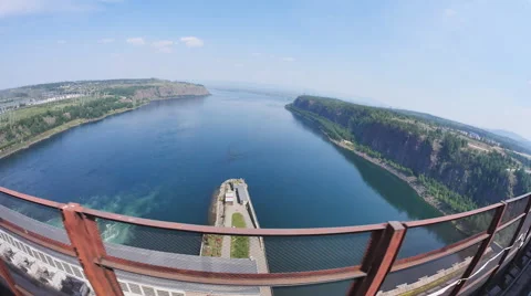 The view from hydropower station on the Angara river Stock Footage 65364864