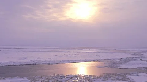 View of ice on the arctic ocean with sunlight Stock Footage 139877927