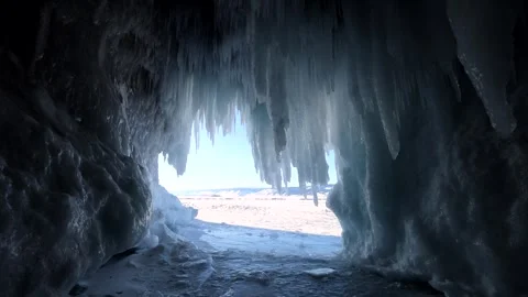 View of ice cave at Lake Baikal in Russia. Stock Footage 343672514
