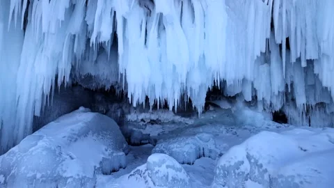View of ice cave at Lake Baikal, Russia. Video stock 343672782