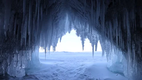 View of ice cave at Lake Baikal, Russia. Stock Footage 343672915