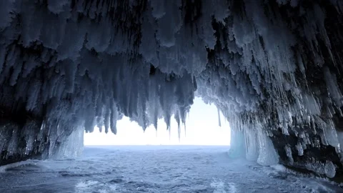 View of ice cave at Lake Baikal, Russia. 스톡 동영상 343672956