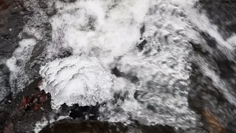 View of ice formation on rocks in Delsjoomradets naturreservat, Sweden. Stock Footage 339916855