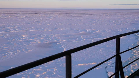 View to the ice from vessel outside: back to ship's railing at stern of vessel Stock Footage 229894742