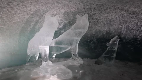 View of ice wolf sculptures at Matterhorn Glacier Paradise, Switzerland. Stock-Footage 342282011