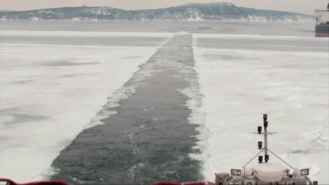 View from icebreaker creating a clear navigation path Stock Footage 313546766