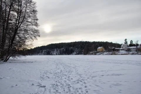 View of iced lake Stock Photos