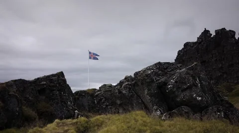 View of Icelandic Flag at Thingvellir  Video stock 67997892