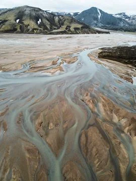 View of Icelandic glacial river flow Stock Photos