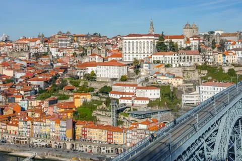 View of the iconic Dom Luis I bridge that crosses the Douro River Stock Photos
