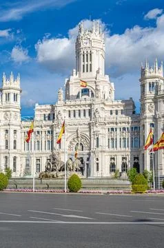 View of the iconic Palacio de Cibeles (Cybele Palace), in Madrid, Spain Stock Photos